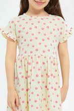 Load image into Gallery viewer, فستان مكشكش باللون الأصفر للبنات