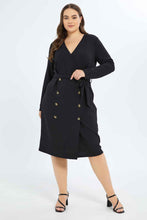 Load image into Gallery viewer, فستان باللون الأسود بحزام مزين للنساء