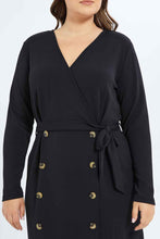 Load image into Gallery viewer, فستان باللون الأسود بحزام مزين للنساء