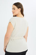Load image into Gallery viewer, بلوزة بحزام باللون الكريمي للنساء