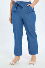 Load image into Gallery viewer, بنطلون أزرق واسع بحزام للنساء
