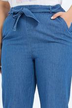 Load image into Gallery viewer, بنطلون أزرق واسع بحزام للنساء