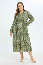 Load image into Gallery viewer, فستان أخضر بطبعة زهر للنساء
