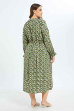 Load image into Gallery viewer, فستان أخضر بطبعة زهر للنساء