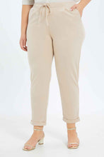 Load image into Gallery viewer, بنطلون بخصر مطاطي باللون البيج للنساء