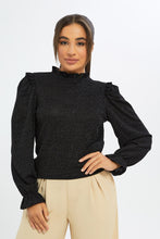 Load image into Gallery viewer, بلوزة توب لوريكس بياقة عالية للنساء - أسود