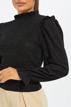 Load image into Gallery viewer, بلوزة توب لوريكس بياقة عالية للنساء - أسود