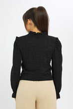 Load image into Gallery viewer, بلوزة توب لوريكس بياقة عالية للنساء - أسود