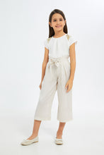 Load image into Gallery viewer, بنطلون باللون البيج واسع بلمعه للبنات الصغار