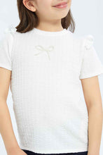 Load image into Gallery viewer, توب بناتي أبيض محكم مع شريط متصل على الصدر