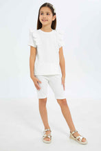 Load image into Gallery viewer, طقم شورت باللون الأبيض للبنات