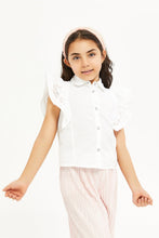 Load image into Gallery viewer, بلوزة بأكمام مكشكشة باللون الأبيض للبنات الصغار