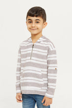 Load image into Gallery viewer, قميص كاجوال بقبعة باللون الأبيض والبيج للأولاد الصغار