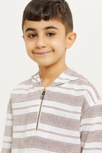 Load image into Gallery viewer, قميص كاجوال بقبعة باللون الأبيض والبيج للأولاد الصغار