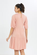 Load image into Gallery viewer, فستان سادة بطبقات باللون الوردي للنساء