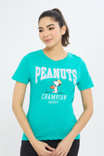 Load image into Gallery viewer, تيشيرت مطبوع باللون الأخضر للنساء