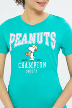 Load image into Gallery viewer, تيشيرت مطبوع باللون الأخضر للنساء