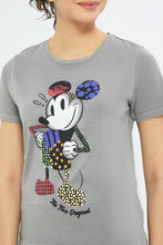 Load image into Gallery viewer, تيشيرت مطبوع باللون الرمادي الداكن للنساء