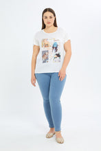 Load image into Gallery viewer, تي شيرت توب بكم مكشكش باللون العاجي للنساء