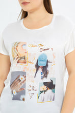 Load image into Gallery viewer, تي شيرت توب بكم مكشكش باللون العاجي للنساء