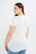 Load image into Gallery viewer, تي شيرت توب بكم مكشكش باللون العاجي للنساء
