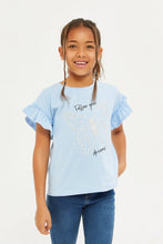 Load image into Gallery viewer, تيشيرت مطبوع باللون الأزرق للبنات الصغار