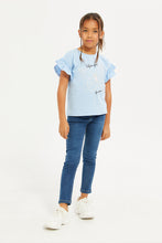Load image into Gallery viewer, تيشيرت مطبوع باللون الأزرق للبنات الصغار