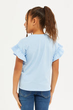 Load image into Gallery viewer, تيشيرت مطبوع باللون الأزرق للبنات الصغار