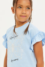 Load image into Gallery viewer, تيشيرت مطبوع باللون الأزرق للبنات الصغار