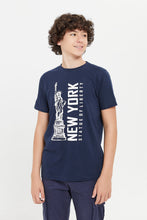 Load image into Gallery viewer, طقم كاجوال مطبوع باللون الأزق للأولاد الكبار (قطعتين)