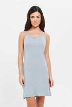 Load image into Gallery viewer, ثوب نوم باللون الرمادي مزين بالدانتيل للنساء