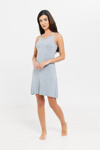 Load image into Gallery viewer, ثوب نوم باللون الرمادي مزين بالدانتيل للنساء