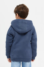Load image into Gallery viewer, كارديجان محبوك باللون الكحلي للأولاد الصغار