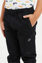 Load image into Gallery viewer, بنطلون سهل الإرتداء باللون الأسود للأولاد الصغار