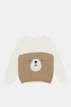 Load image into Gallery viewer, بلوفر بطبعة دب باللون البيج والبني للأولاد حديثي الولادة