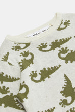 Load image into Gallery viewer, بلوفر بطبعة دينو باللون البيج والأحضر للأولاد حديثي الولادة