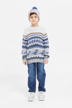 Load image into Gallery viewer, طقم سترة Fair Isle باللون الرمادي مع قبعة للأولاد (قطعتان)