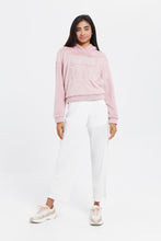 Load image into Gallery viewer, سويتشيرت بقبعة فرو باللون الوردي للبنات الكبار