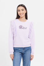 Load image into Gallery viewer, سويتشيرت مطرز ومزين باللون البنفسجي للبنات الكبار