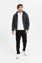 Load image into Gallery viewer, جاكيت بسحاب وقبعة محبوك باللون الرمادي الداكن للرجال