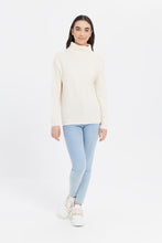 Load image into Gallery viewer, بلوفر محبوك باللون الأبيض للبنات الكبار