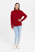 Load image into Gallery viewer, بلوفر محبوك باللون الأحمر الداكن للبنات الكبار