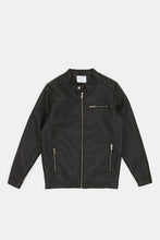 Load image into Gallery viewer, سترة جلدية للأولاد الكبار بسحاب أسود