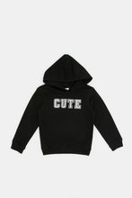 Load image into Gallery viewer, سويتشيرت بقبعة مطبوعة باللون الأسود للأولاد الرضَع