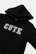 Load image into Gallery viewer, سويتشيرت بقبعة مطبوعة باللون الأسود للأولاد الرضَع