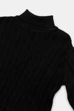 Load image into Gallery viewer, بلوفر برقبة عالية باللون الأسود للبنات الرضّع
