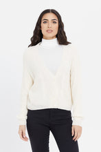 Load image into Gallery viewer, كارديجان قصير محبوك باللون الأبيض للنساء