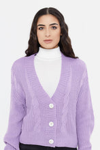 Load image into Gallery viewer, سترة نسائية أرجوانية محبوكة قصيرة