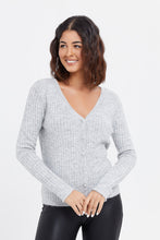 Load image into Gallery viewer, كارديجان محبوك باللون الرمادي للنساء