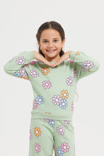 Load image into Gallery viewer, سويتشيرت مطبوع باللون الأخضر للبنات الصغار